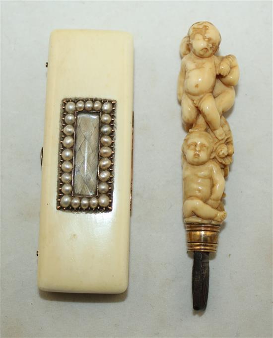 A Regency split pearl set ivory toothpick box, 3.25in.